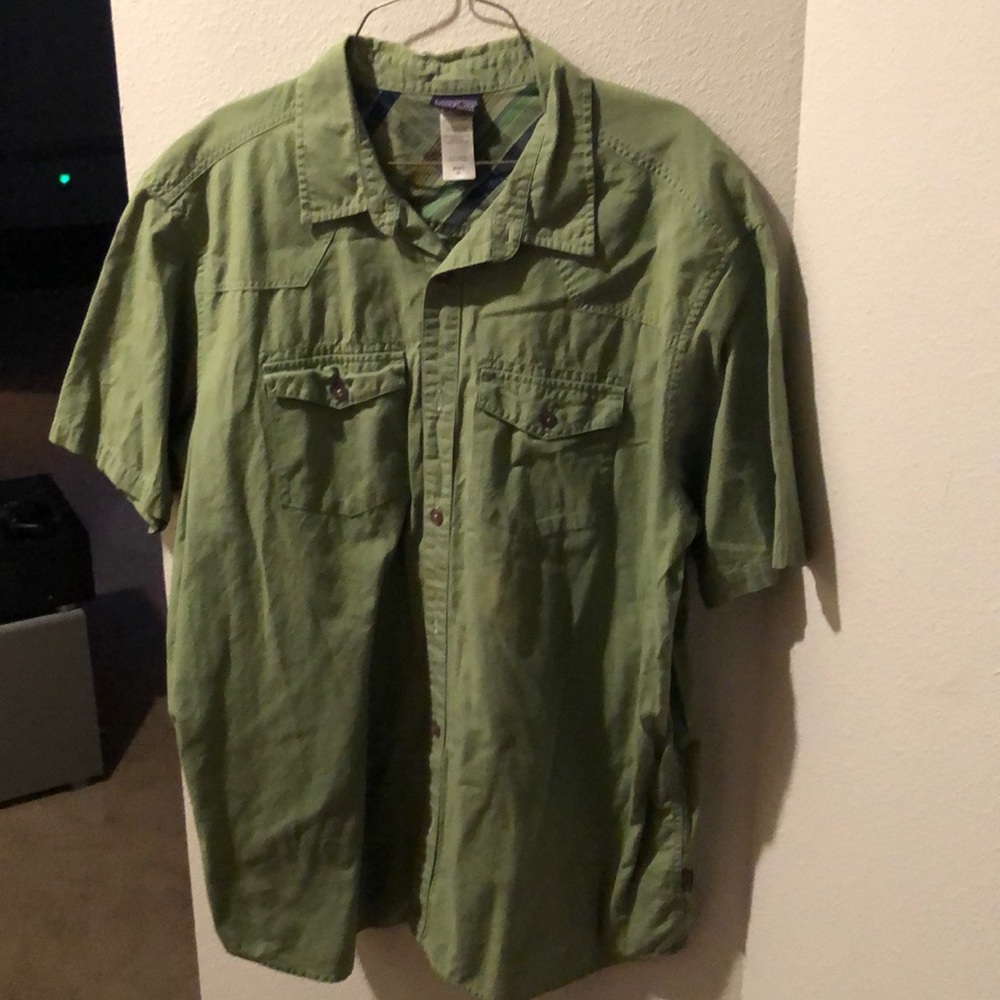Olive Patagonia cotton short sleeve button down